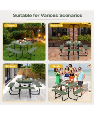Outdoor Picnic Table with 4 Benches and Umbrella Hole