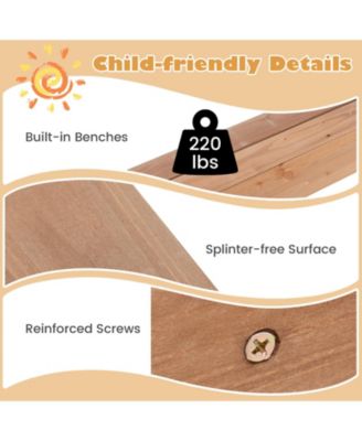 49 x 48 Inch Kids Wooden Sandbox with Cover and 2 Bench Seats