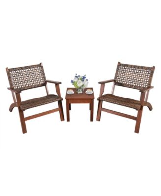 3 Pieces Outdoor Wooden Patio Rattan Furniture Set