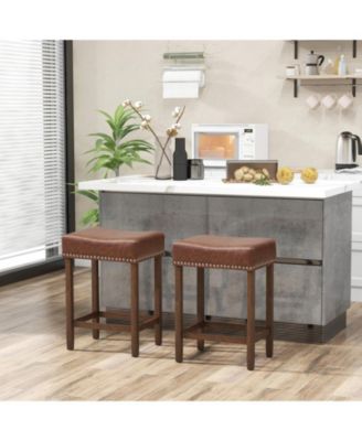 24 Inch Upholstered PU Leather Bar Stools Set of 2