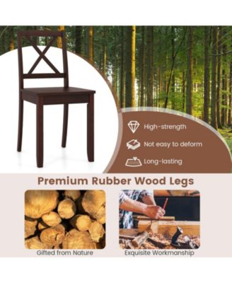 Wood Dining Chair Set of 2 with Rubber Wood Legs and Curved Backrest