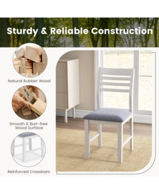 Wooden Dining Chair Set of 2 with Rubber Wood Frame and Padded Cushion