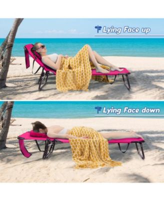 Beach Chaise Lounge Chair with Face Hole and Removable Pillow