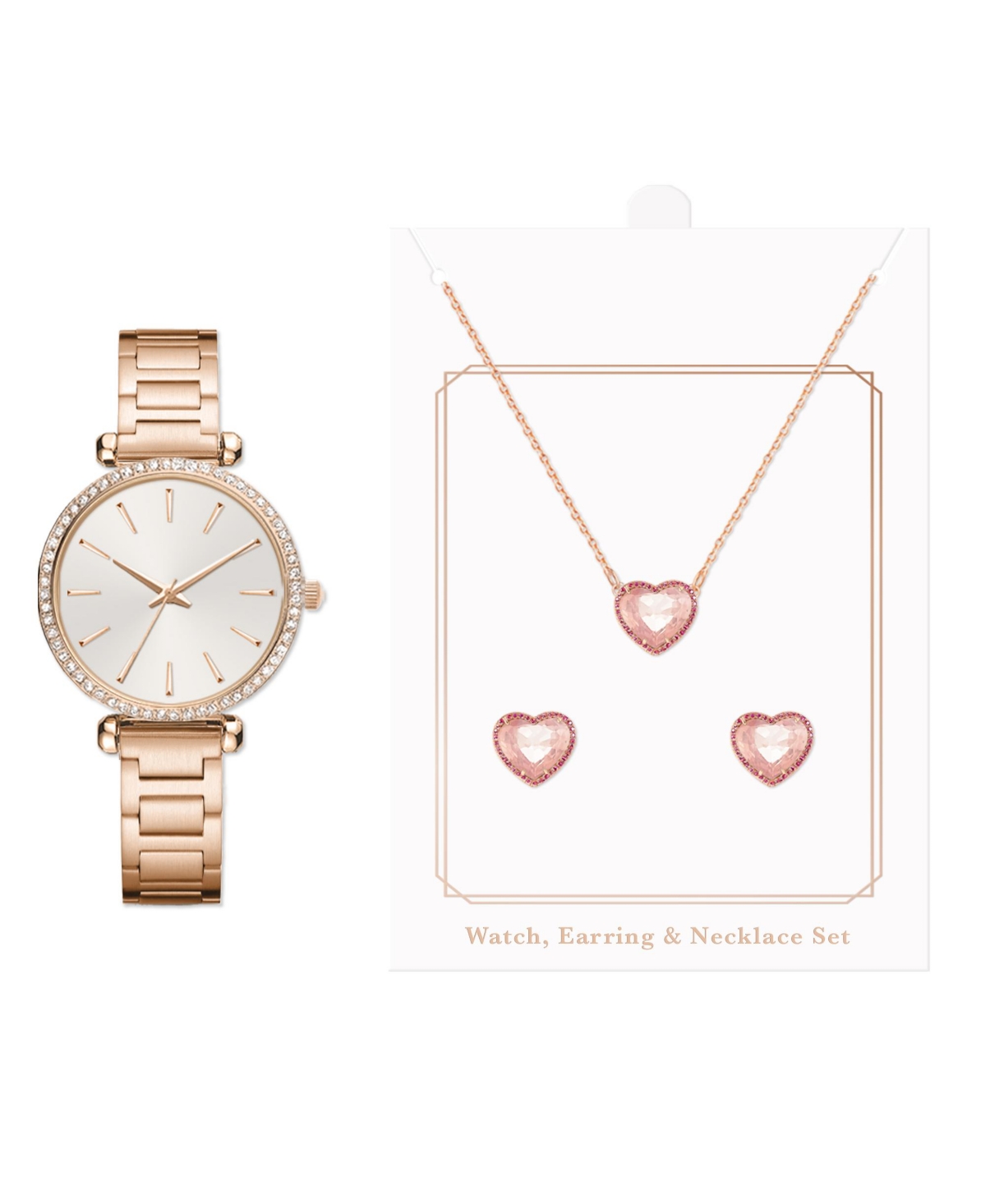 Women's Quartz Rose Gold-Tone Alloy Watch 33mm Gift Set - Shiny Rose Gold, Silver Sunray