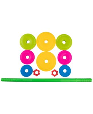 Hey Play Barbell and 8 Plates Kids Weight Set