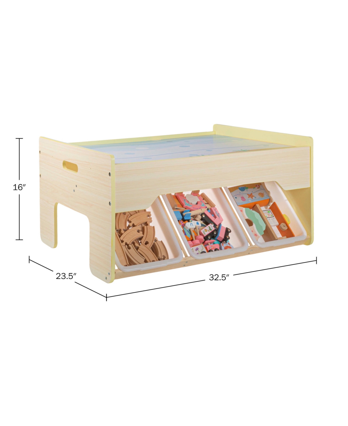 Trademark Global Hey Play 63-piece Wooden Train Set With Table In Yellow