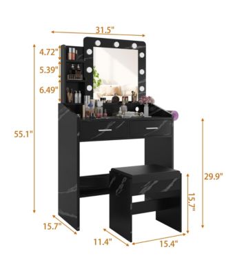 Vanity Desk with Mirror and Lights, Makeup Vanity with Power Outlet & Cushioned Stool