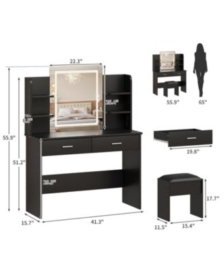 Vanity Desk with Mirror and Lights – Makeup Vanity Set with Desk and Stool