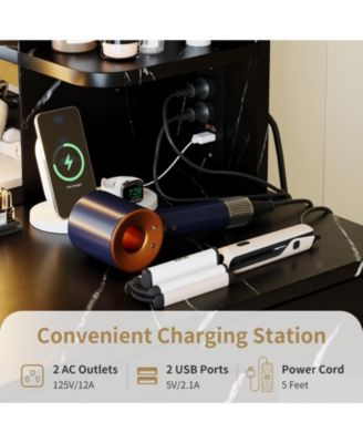 Vanity Desk with Mirror and Lights, Makeup Vanity Set w/Desk and Stool