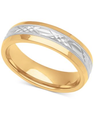 Macy's - Men's Two-Tone Low Dome Textured Wedding Band in Sterling Silver & 18k Gold-Plate