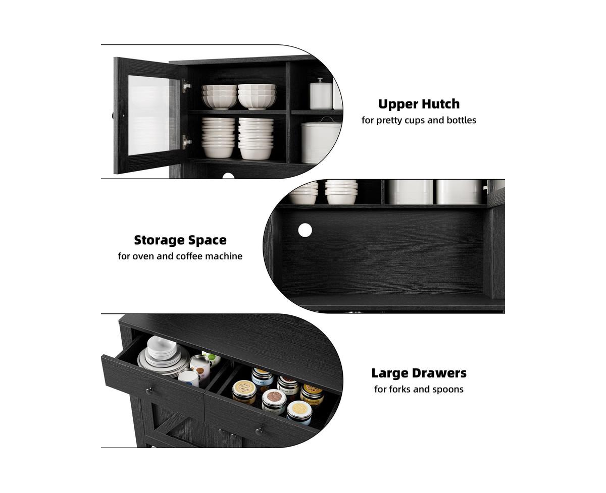 gaomon Kitchen Pantry Cabinet with Microwave Stand, Freestanding Hutch with Drawers, Doors & Adjustable Shelves, Buffet Cabinet with Storage, Food Pan