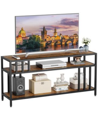 65" TV Stand for TV up to 75 Inches, Entertainment Center with Open Storage Shelves, TV Media Console Table with Quadruple-Tube Support for Living Room, Bedroom