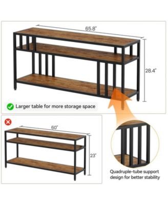 65" TV Stand for TV up to 75 Inches, Entertainment Center with Open Storage Shelves, TV Media Console Table with Quadruple-Tube Support for Living Room, Bedroom