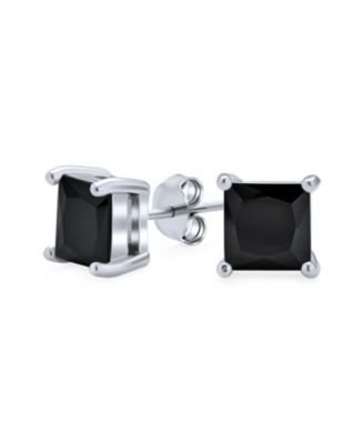 Classic Black Cubic Zirconia Stud Earrings Square Sterling Silver