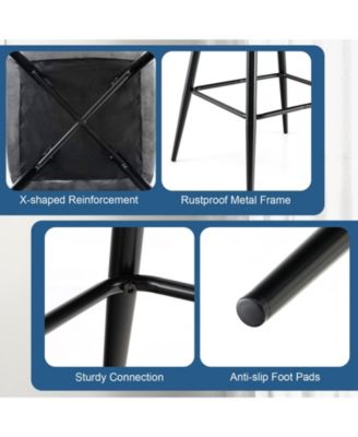 4 PCS Velvet Bar Stools Bar Height Dining Chairs w/ Metal Legs Kitchen