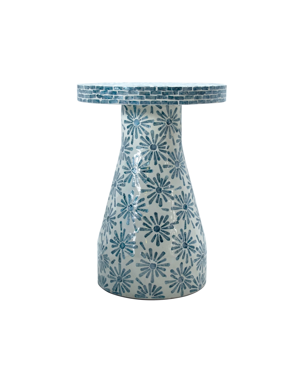 Tov Furniture 18" Wood And Shell Side Table In Blue