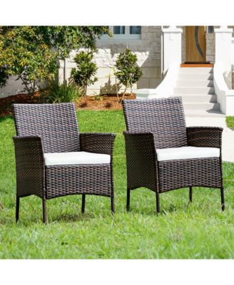 Patio 4PCS Rattan Arm Dining Chair Cushioned Sofa Furniture Brown