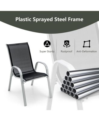 4PCS Patio Stacking Dining Chairs w/ Curved Armrests & Breathable Seat Fabric