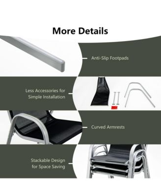 4PCS Patio Stacking Dining Chairs w/ Curved Armrests & Breathable Seat Fabric