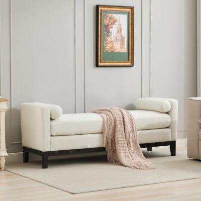 66" Upholstered Bench, Boucle Ottoman for Bedroom, Living Room, or Entryway-The Pop Home
