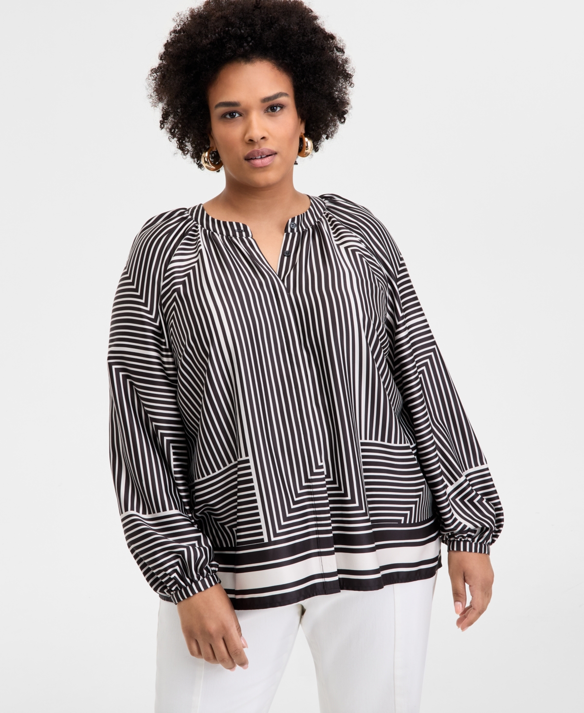 INC INTERNATIONAL CONCEPTS INC PLUS SIZE PRINTED BLOUSON-SLEEVE BLOUSE, EXCLUSIVELY AT MACY'S 