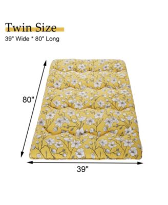 Japanese Floor Mattress, Twin Size Futon Mattress, Thick Tatami Roll-Up Mattress for Camping & Guest Room, Yellow Flower Design