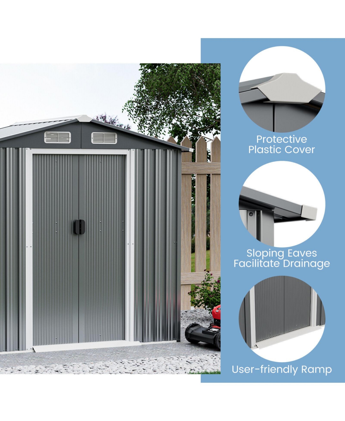 Gouun 6 x 4 Feet Galvanized Steel Storage Shed with Lockable Sliding Doors