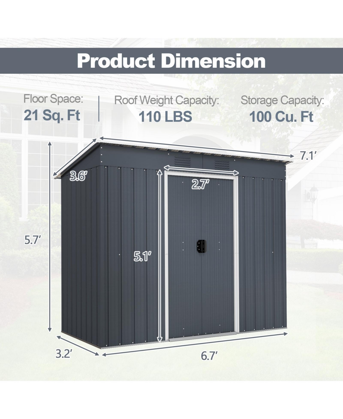 Gouun Outside Garden Storage Shed Tool House with Ground Foundation Frame