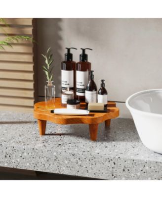 16" Teak Wood Pedestal Stand for Aroma and Snacks