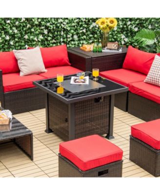 32 Inch Square Propane Fire Pit Table with Lava Rocks Cover