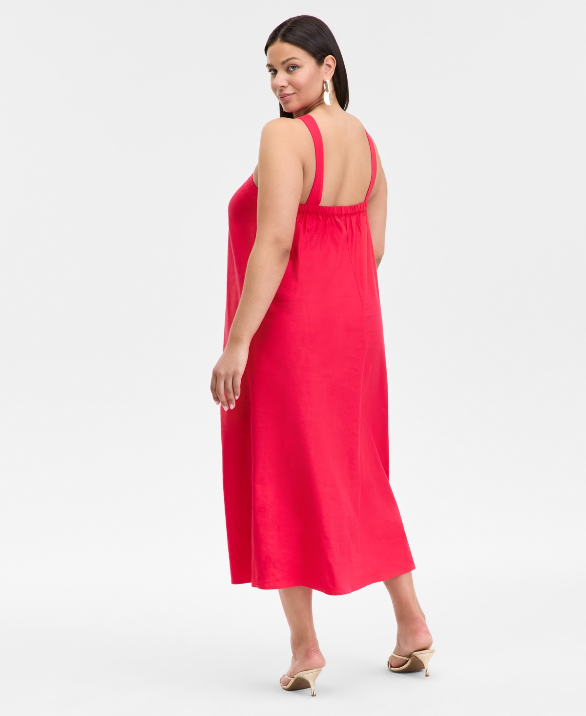 Inc International Concepts Petite Linen-blend Halter Maxi Dress, Exclusively At Macy's In Red