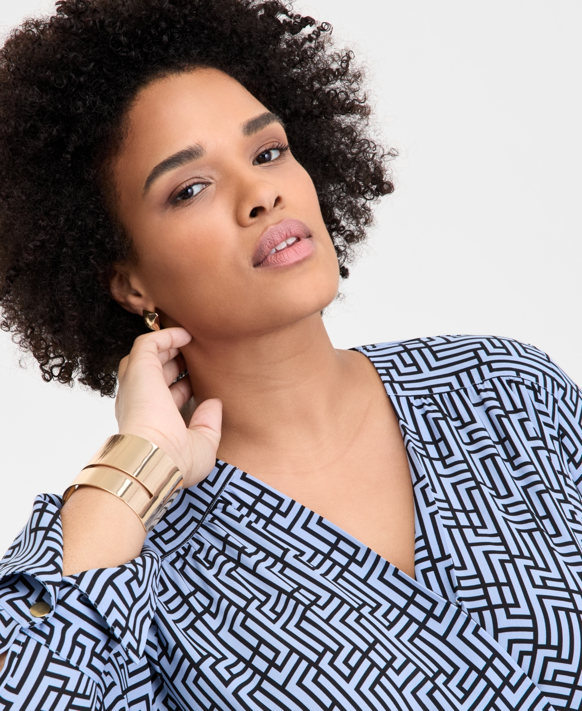 Inc International Concepts Plus Size Cuffed Surplice Blouse, Exclusively At Macy's In Goya Geo