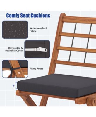 3 Pieces Acacia Wood Patio Bistro Set with Cushions