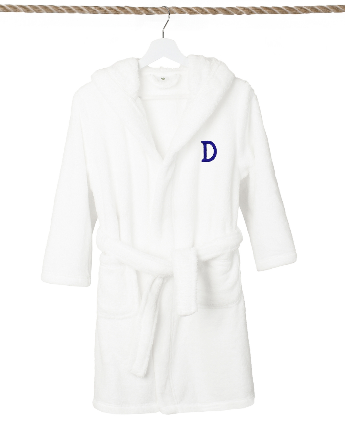 Linum Home Personalized Kids Super Plush Hooded Bathrobe In White,navy D