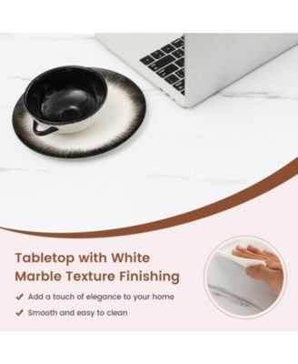 2-Tier Faux Marble Table with Marble Top and Metal Frame