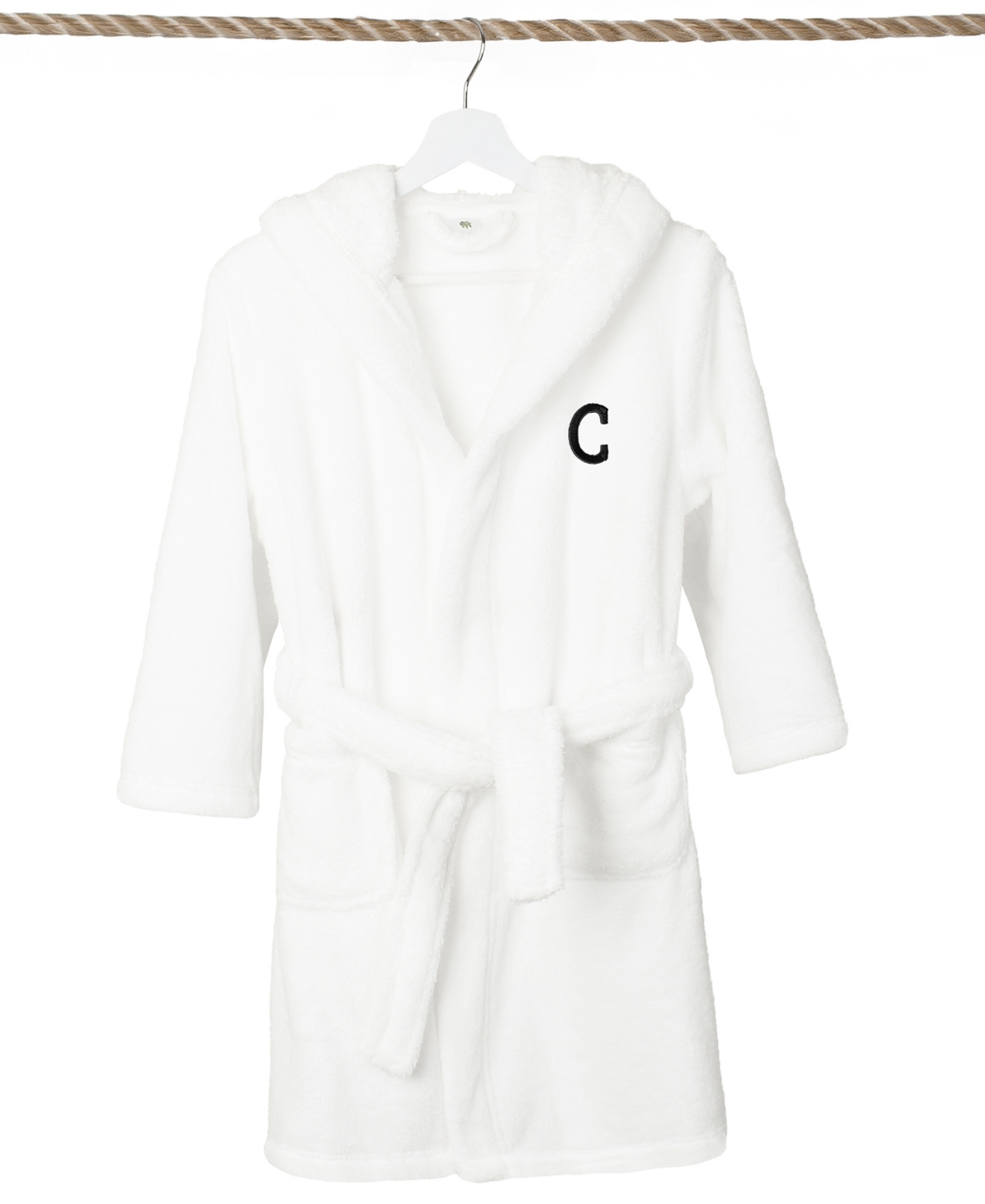 Linum Home Personalized Kids Super Plush Hooded Bathrobe In White,black C