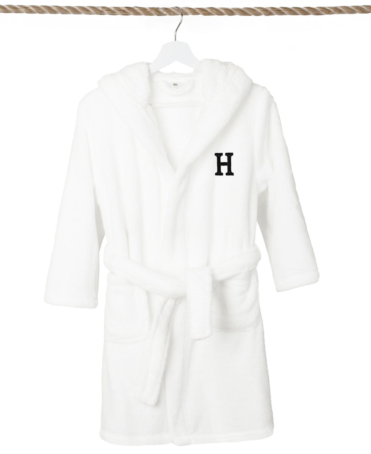 Linum Home Personalized Kids Super Plush Hooded Bathrobe In White,black H