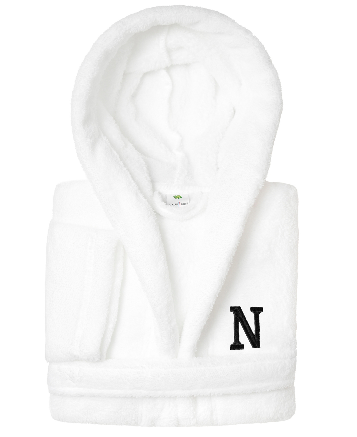 Linum Home Personalized Kids Super Plush Hooded Bathrobe In White,black N