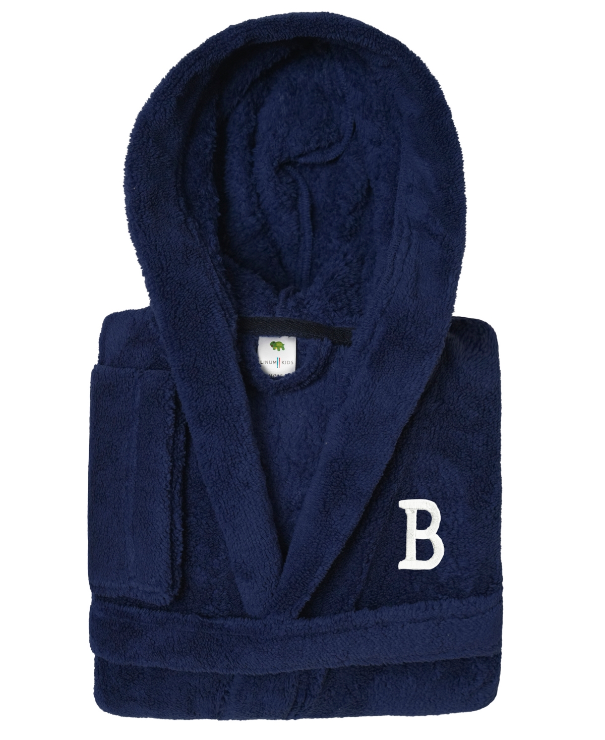 Linum Home Personalized Kids Super Plush Hooded Bathrobe In Navy,white B
