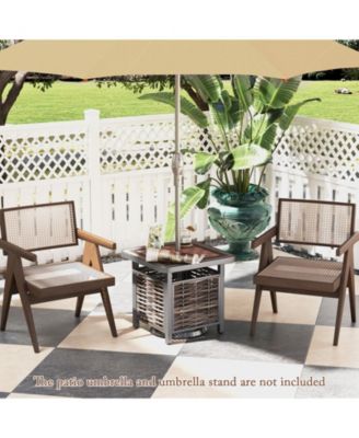 21.5 Inches Outdoor PE Rattan Side Table Square End Table with Umbrella Hole
