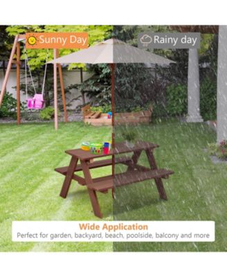 Outdoor 4-Seat Kid's Picnic Table Bench with Umbrella