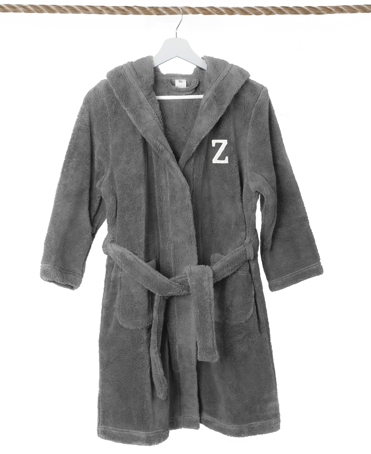 Linum Home Personalized Kids Super Plush Hooded Bathrobe In Grey,white Z