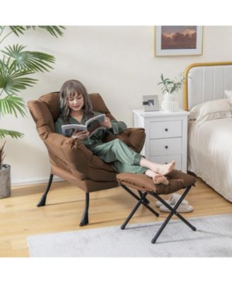 Modern Accent Sofa Chair with Folding Footrest and Side Pocket