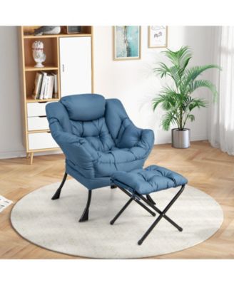 Modern Accent Sofa Chair with Folding Footrest and Side Pocket
