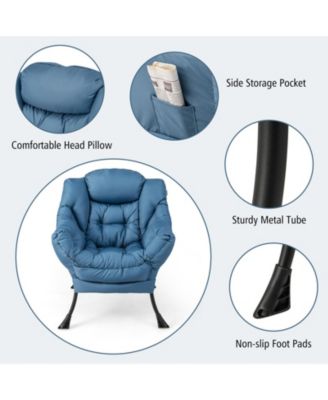 Modern Accent Sofa Chair with Folding Footrest and Side Pocket