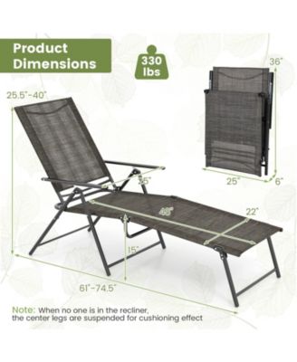 2 Piece Patio Folding Chaise Lounge Chairs Recliner with 6-Level Backrest
