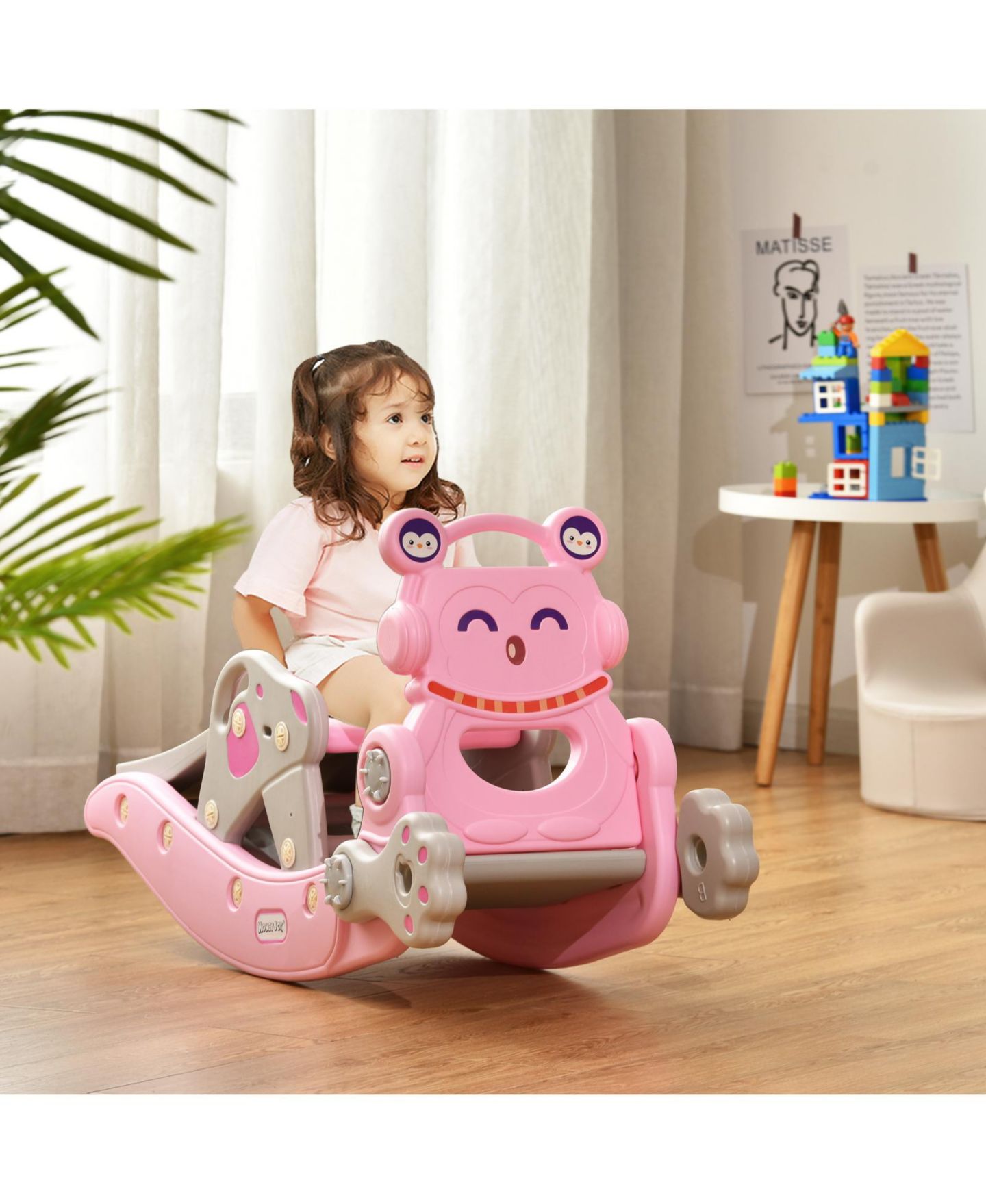 Детские игрушки GOUUN 4-in-1 Penguin Rocking Horse and Slide Set, Ages 1-5, цвет: Розовый — фото 4