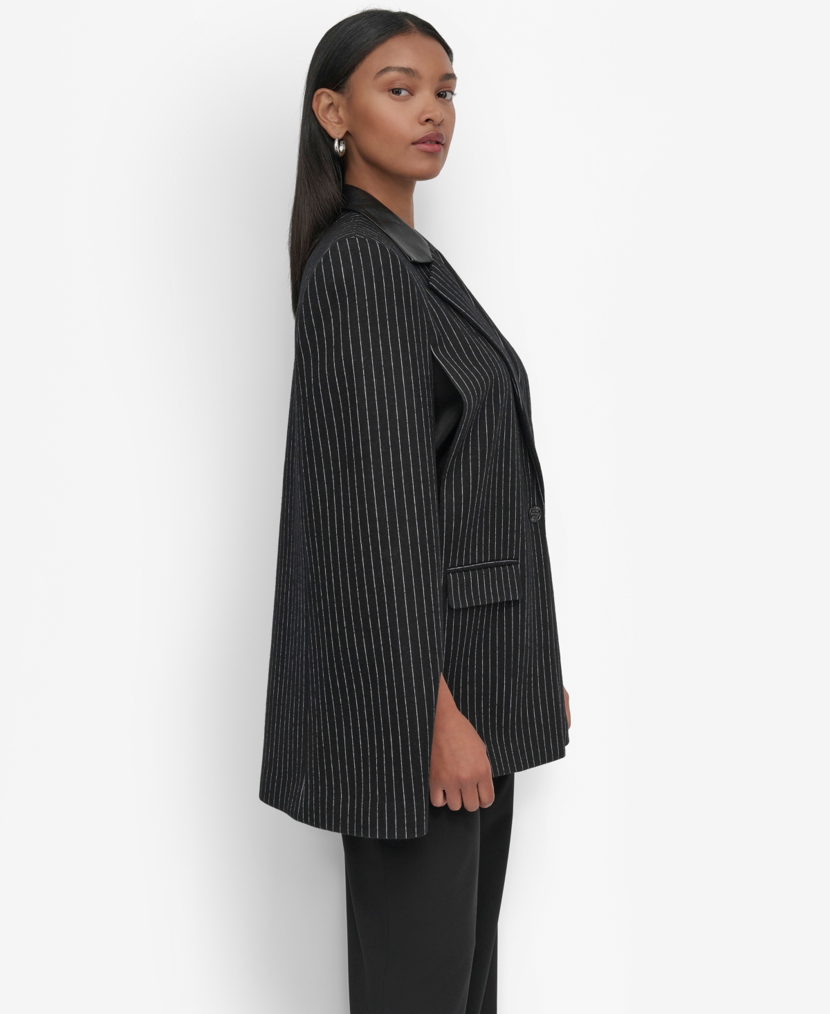Dkny Women's Pinstriped Cape Jacket -wht