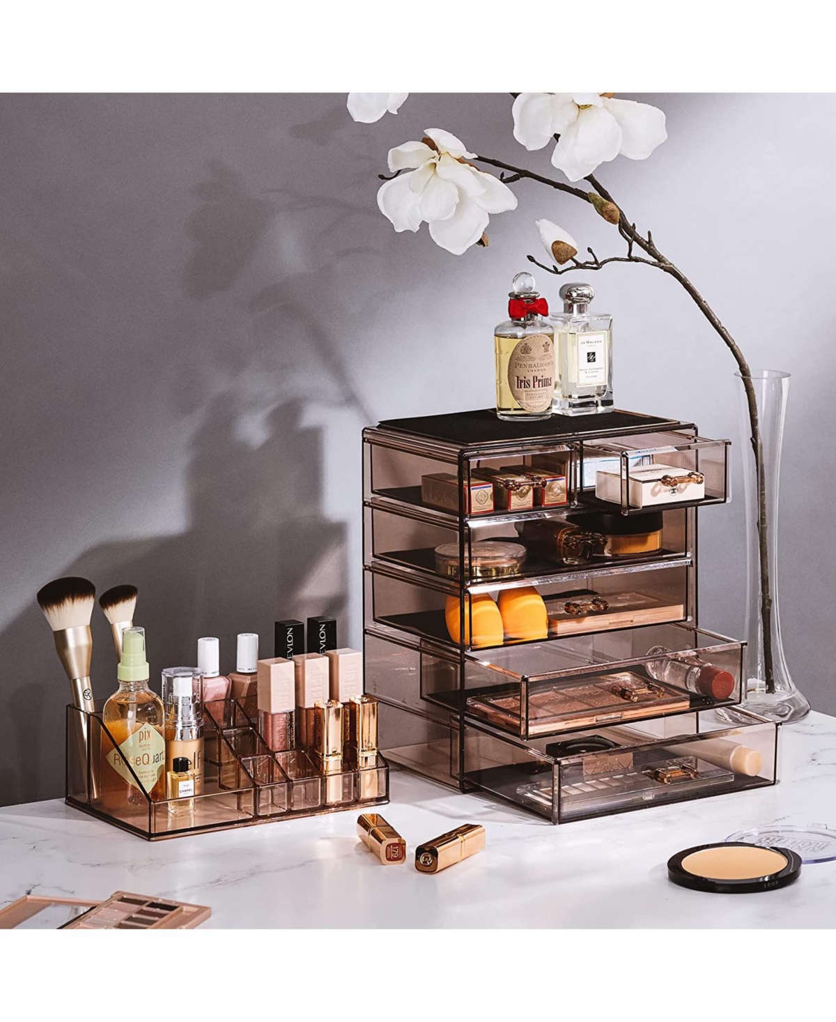 Sorbus 2 Piece Acrylic Makeup and Jewelry Storage Organizer Case (6 Drawers and Lipstick Tray