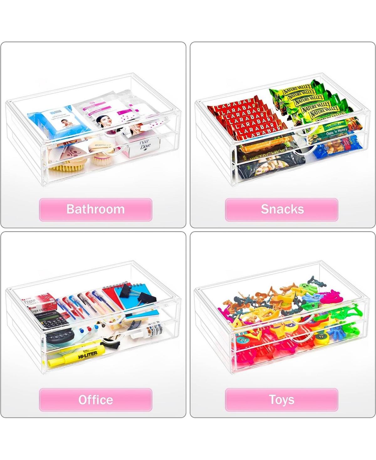 Sorbus 2Stackable Acrylic Drawers - for Organizing Make up, Nail Polish, Hair Accessories, and Beauty Supplies - Clear